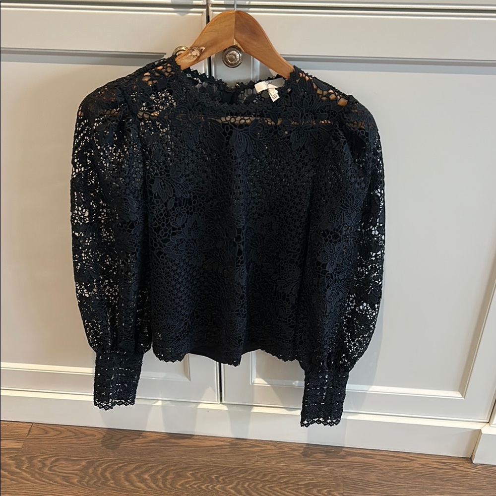 Black Puff Sleeve Embellished Blouse